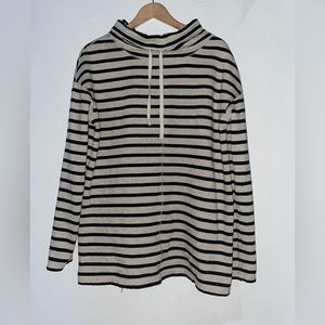 Loft striped cowl neck drawstring sweater